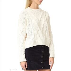 J.O.A. Beth Cable Knit Sweater size Medium Ivory Chenille Fisherman